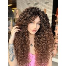 Peruk Market Afro Peruk Gerçek Saç Dokusunda Kahverengi Işıltılı Afro Dalga Peruk