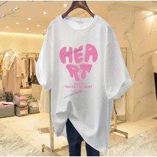 Amor Man Büyük Beden Özel Tasarım Heart Dijital Baskılı %100 Pamuk Oversize Trend Kadın T-Shırt