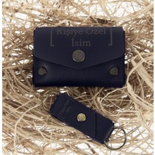 Miaju Lacivert Deri Cüzdan Anahtarlık Takım