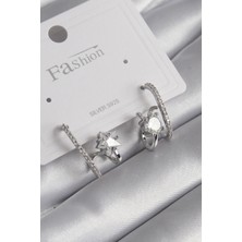 Shopzum Pirinç Gümüş Renk Zirkon Taşlı Kadın Küpe