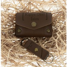 Miaju Koyu Kahve Deri Cüzdan Anahtarlık Takım