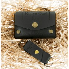 Miaju Siyah Deri Cüzdan Anahtarlık Takım