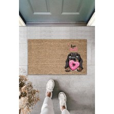 Modfex Dijital Baskı Kahverengi Love Sweet Pembe Uzun Kulaklı Köpek Dekoratif Kapı Paspası K-2056