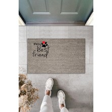 Modfex Dijital Baskı Gri Patili My Best Friend Dekoratif Kapı Paspası K-2065