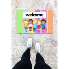 Modfex Dijital Baskı Renkli Neşeli Çocuk Desen Kapı Önü Paspası K-1043