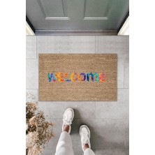 Modfex Dijital Baskı Kahverengi Renkli Welcome Dekoratif Kapı Paspası K-2002