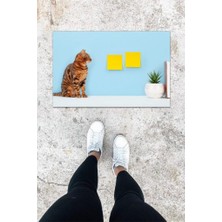 Modfex Dijital Baskı Mavi Sarman Kedi Desen Kapı Önü Paspası K-1029