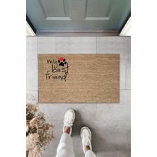 Modfex Dijital Baskı Kahverengi Patili My Best Friend Dekoratif Kapı Paspası K-2064