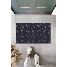 Modfex Siyah Kapı Önü Paspası Yıldızlı Kediler Desen  K-3307