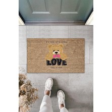 Modfex Bej Kapı Önü Paspası Love To Love Ayıcık Desen  K-3335