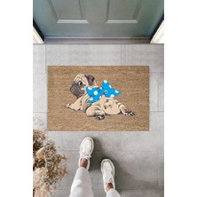 Modfex Dijital Baskı Kahverengi Mavi Kurdelili Pug Kapı Paspası K-2107