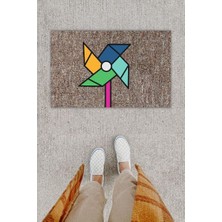 Modfex Dijital Baskı Dekoratif Rüzgar Gülü Gri Kapı Önü Paspası K-1287