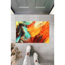 Modfex Dekoratif Dijital Modern Çizim Turuncu Kapı Paspası Dış Mekan Paspas K-2115