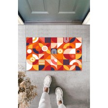 Modfex Dekoratif Dijital Modern Çizim Turuncu Kapı Paspası Dış Mekan Paspas K-3064