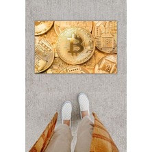 Modfex Dijital Baskı Dekoratif Bitcoin Gold Kapı Önü Paspası K-1278