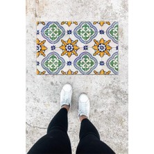 Modfex Dijital Baskı Yeşil Çini Desen Kapı Önü Paspası K-1064