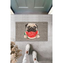 Miraxx Dijital Baskı Gri Dilim Karpuz Yiyen Köpek Dekoratif Kapı Paspası K-2033