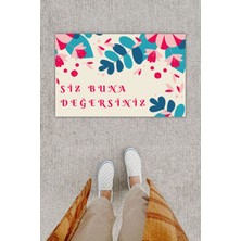 Modfex 3D Baskı Özel Tasarım   Siz Buna Değersiniz Pembe Mavi Kapı Önü Paspası