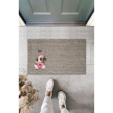 Modfex 3D Baskı Özel Tasarım    Gri Love Sweet  Pembe Şekerlemeli Bulldog Köpek   Kapı  Paspası