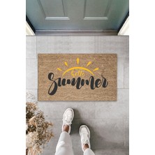 Modfex 3D Baskı Özel Tasarım  Kahve Renk Kapı Önü Paspası Hello Summer Güneş Desen Paspas