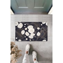 Modfex 3D Baskı Özel Tasarım  Çiçekler Arasında Tek Kuş Siyah Kapı Paspası Dış Mekan Paspas