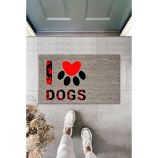 Modfex 3D Baskı Özel Tasarım    Gri Kırmızı Kalpli Patili I Love Dogs   Kapı  Paspası