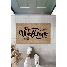 Modfex 3D Baskı Özel Tasarım  Siyah Kapı Önü Paspası Yapraklı Welcome Desen Paspas