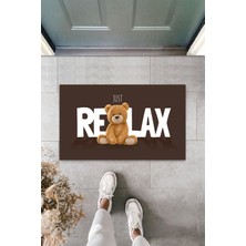 Modfex 3D Baskı Özel Tasarım  Kahve Renk Kapı Önü Paspası Just Relax Ayıcık Desen Paspas