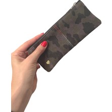 Pinkylola Design Solo Model Kamuflaj Hakiki Yarma Süet Deri Kalpli Kalemlik /mini Makyaj Çantası