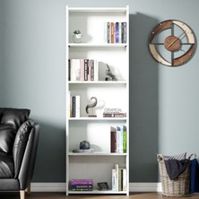 Ceramical KTS2 Modern 5 Raflı Kitaplık - 60x180cm - Beyaz