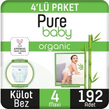 Pure Baby Organik Bambu Özlü Külot Bez 4'lü Paket 4 Numara Maxi 192 Adet