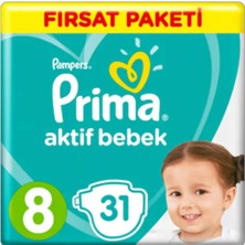 Prima Aktif Bebek 8 Numara 17+kg 31 Adet Mayo Bez Ekstra Yumuşak Konfor Sunar