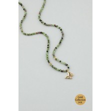 So CHIC Kelebek Figürlü Turmalin Taşlı 42 Cm 14 Ayar Altın Kolye