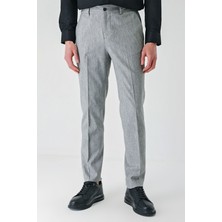 İmza Gri Keten Lastikli Yandan Cepli Casual Slim Fit Jogger Pantolon 1003240103