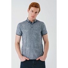İmza Koyu Lacivert Desenli Jakarlı Düğmeli Yaka Cepli Casual Slim Fit Dar Kesim Tişört 1011240176