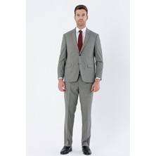 İmza Koyu Bej Desenli Mono Yaka 4 Drop Comfort Fit Rahat Kesim Klasik Takım Elbise 1001235162