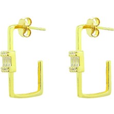 Shemora 925 Ayar Gümüş Baget Taşlı Geometrik Küpe