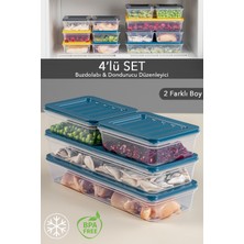 Meleni Home 4'lü Buzdolabı Organizer Mikrodalga ve Difrize Uygun Saklama Kabı Petrol 2 x 1170 ml - 2 x 600 ml