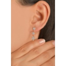 Erdobia Zirkon Taşlı Rose Üç Sıra Yıldız Çivili Gümüş Küpe