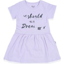 Bebelop Kız Çocuk Yazı Baskılı Taş Detaylı Cepli Penye Elbise