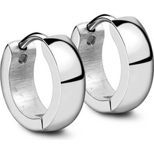 Desingshop Unisex Geniş Erkek Çelik Küpe Çifti Gümüş Renk