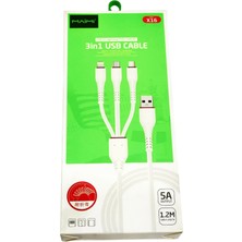 1 Metre Kalın Silikon 3'lü Şarj Kablosu - Her Telefonla Uyumludur -Mıcro Usb//type-C