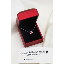 Elika Silver Kadın Işıklı Kutuda Pırlanta Montürlü Kalp Model 925 Ayar Gümüş Kolye