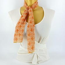 Tedz Collection Paredora  Yelpaze Desenli Turuncu Krem Kısa Fular