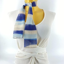 Tedz Collection Paredora Kalın Çizgili Mavi Krem Kısa Fular