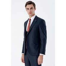 Lacivert Mono Yaka Çift Yırtmaç Yelekli 6 Drop Slim Fit Dar Kesim Basic Takım Elbise 1001240186