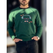 ZY Khan Zykhan Unisex Bisiklet Yaka Yeşil Panda Baskılı Sweatshirt