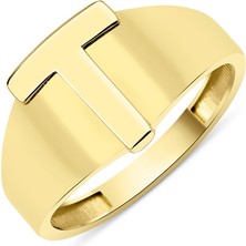 Fiyonk Kuyumculuk 14 Ayar Altın Taşsız T Harfli Yüzük