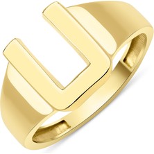 Fiyonk Kuyumculuk 14 Ayar Altın Taşsız U Harfli Yüzük