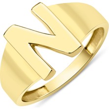 Fiyonk Kuyumculuk 14 Ayar Altın Taşsız N Harfli Yüzük